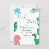 Schattige Little Dino Baby shower Save The Date (Voorkant)