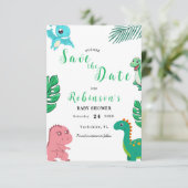 Schattige Little Dino Baby shower Save The Date (Staand voorkant)