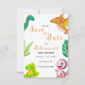 Schattige Little Dino Baby shower Save The Date (Voorkant)
