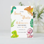 Schattige Little Dino Baby shower Save The Date (Staand voorkant)