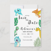 Schattige Little Dino Baby shower Save The Date (Voorkant)