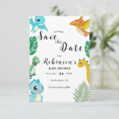 Schattige Little Dino Baby shower Save The Date (Staand voorkant)