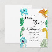 Schattige Little Dino Baby shower Save The Date (Voorkant / Achterkant)