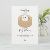 Schattige Little Dumpling Blue Hearts Baby shower Kaart (Staand voorkant)
