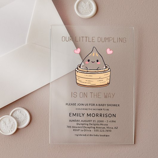 Schattige Little Dumpling Hearts Baby shower Acryl Uitnodigingen