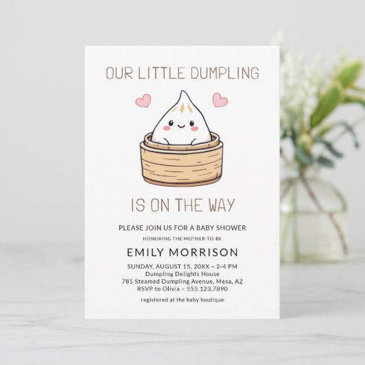 Schattige Little Dumpling QR Code Baby shower Kaart (Staand voorkant)
