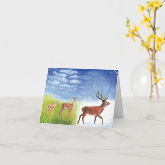 Schattige Little Fawn groeit op tot Red Deer Illus Kaart (Gele Bloem)