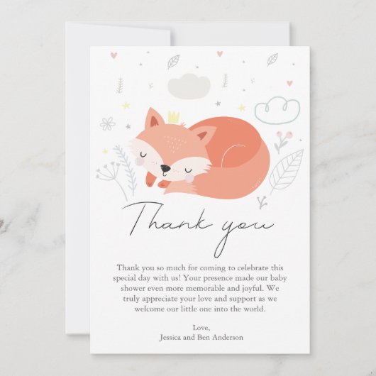 Schattige Little Fox Baby shower Bedankkaart (Voorkant)