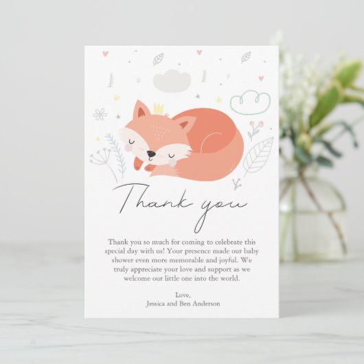 Schattige Little Fox Baby shower Bedankkaart (Staand voorkant)