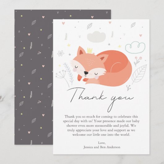 Schattige Little Fox Baby shower Bedankkaart (Voorkant / Achterkant)