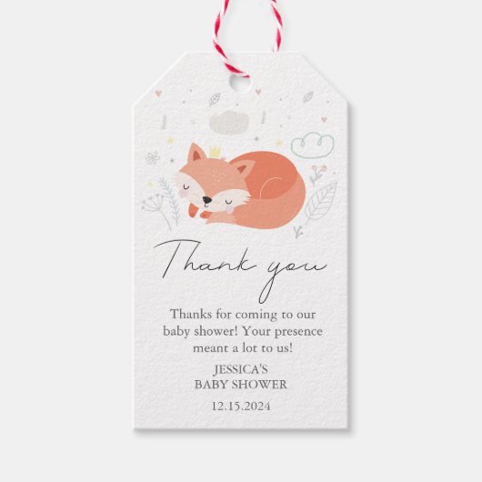 Schattige Little Fox Baby shower Cadeaulabel (Voorkant)