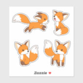 Schattige Little Fox, Set van 4 Sticker (Vel)