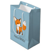 Schattige Little Fox Verjaardagsblauw Medium Cadeauzakje (Voorkant Gekanteld)