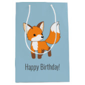 Schattige Little Fox Verjaardagsblauw Medium Cadeauzakje (Voorkant)