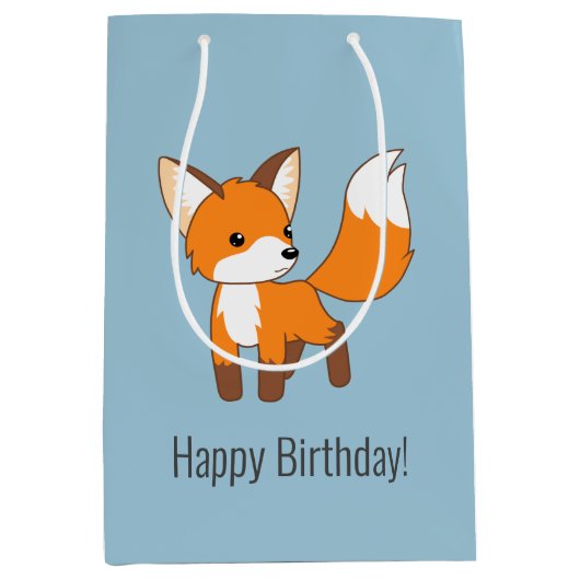Schattige Little Fox Verjaardagsblauw Medium Cadeauzakje (Voorkant)
