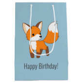 Schattige Little Fox Verjaardagsblauw Medium Cadeauzakje (Achterkant)