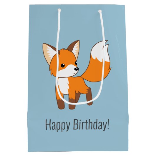 Schattige Little Fox Verjaardagsblauw Medium Cadeauzakje (Achterkant)
