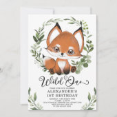 Schattige Little Fox Wild One Woodland 1e Verjaard Kaart (Voorkant)