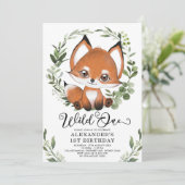 Schattige Little Fox Wild One Woodland 1e Verjaard Kaart (Staand voorkant)