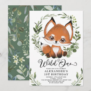 Schattige Little Fox Wild One Woodland 1e Verjaard Kaart