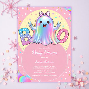 Schattige Little Ghost Pink Halloween Girl Baby sh Kaart
