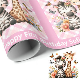 Schattige Little Girl's Birthday Naam toevoegen Di Cadeaupapier