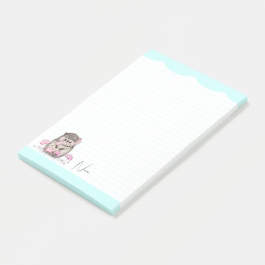 Schattige Little Hedgehog Custom Blue Post-it® Notes (Schuin)