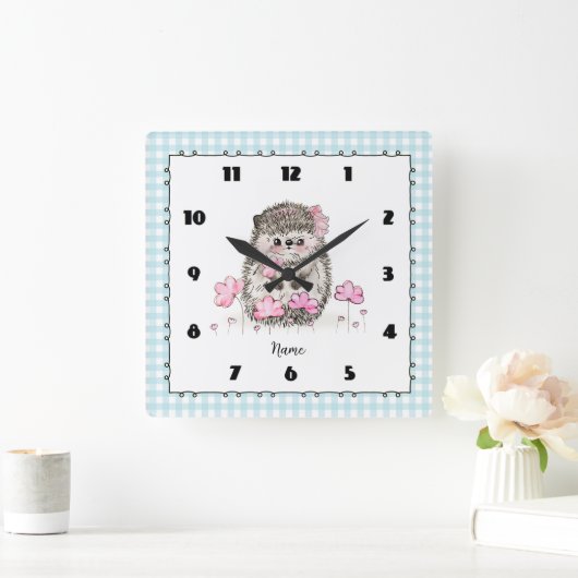 Schattige Little Hedgehog Custom Blue Vierkante Klok (Huis)