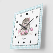 Schattige Little Hedgehog Custom Blue Vierkante Klok (Hoek)