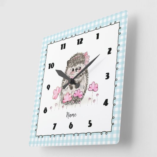 Schattige Little Hedgehog Custom Blue Vierkante Klok (Hoek)