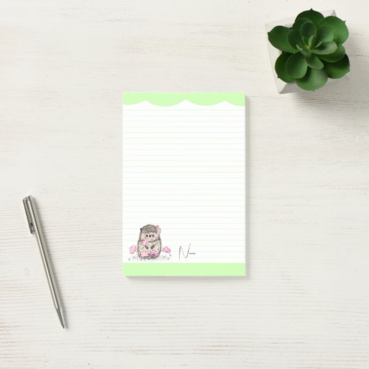 Schattige Little Hedgehog Custom Green Post-it® Notes (Kantoor)