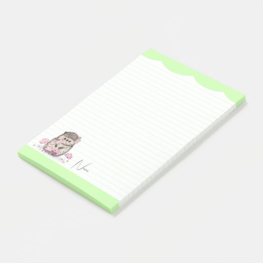 Schattige Little Hedgehog Custom Green Post-it® Notes (Schuin)