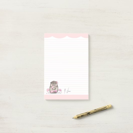 Schattige Little Hedgehog Custom Pink Post-it® Notes (Op bureau)