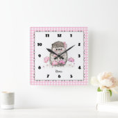 Schattige Little Hedgehog Custom Pink Vierkante Klok (Huis)