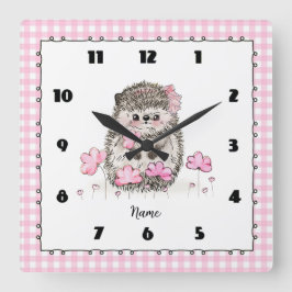 Schattige Little Hedgehog Custom Pink Vierkante Klok
