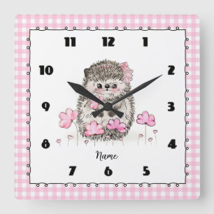 Schattige Little Hedgehog Custom Pink Vierkante Klok