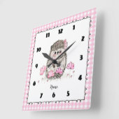 Schattige Little Hedgehog Custom Pink Vierkante Klok (Hoek)