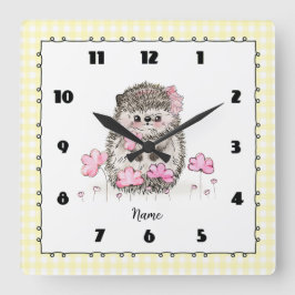 Schattige Little Hedgehog Custom Yellow Vierkante Klok