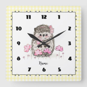 Schattige Little Hedgehog Custom Yellow Vierkante Klok