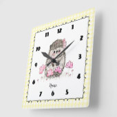 Schattige Little Hedgehog Custom Yellow Vierkante Klok (Hoek)