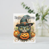 Schattige Little Kitty Cat Witch Happy Halloween Briefkaart (Staand voorkant)