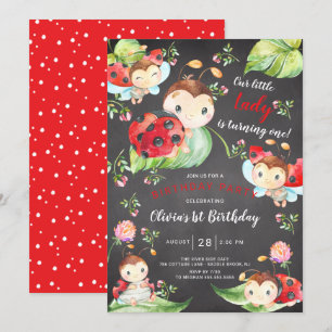 Schattige Little Lady Ladybug 1st Birthday Invitat Kaart