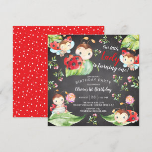 Schattige Little Lady Ladybug 1st Birthday Invitat Kaart