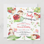 Schattige Little Lady Ladybug 1st Birthday Invitat Kaart (Voorkant)