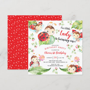 Schattige Little Lady Ladybug 1st Birthday Invitat Kaart