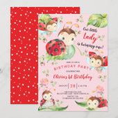 Schattige Little Lady Ladybug 1st Birthday Invitat Kaart (Voorkant / Achterkant)