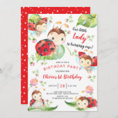 Schattige Little Lady Ladybug 1st Birthday Invitat Kaart (Voorkant / Achterkant)