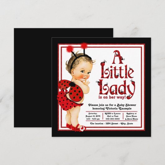 Schattige Little Lady Red Ladybug Baby shower Kaart (Voorkant / Achterkant)