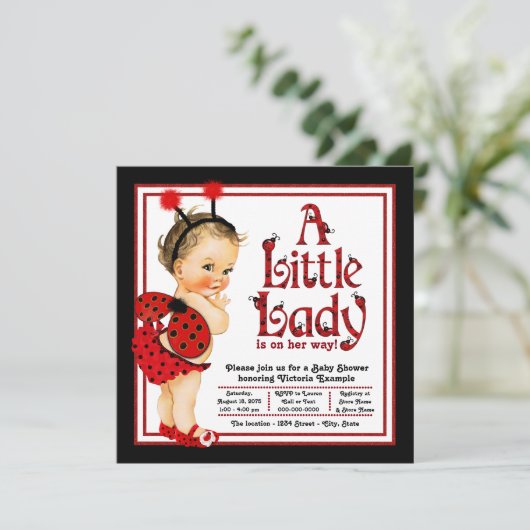 Schattige Little Lady Red Ladybug Baby shower Kaart (Staand voorkant)
