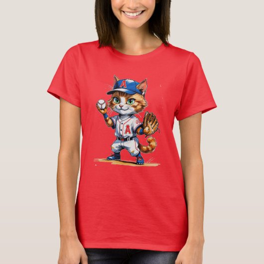 Schattige Little League Baseball Cat! T-shirt (Voorkant)